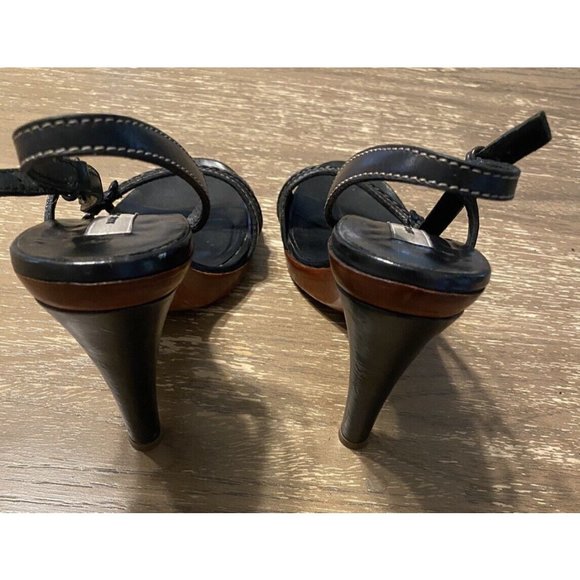 Marc Jacobs Open Toe Black Sling Back Leather White Top Stitch Heel Sz 39.5 VTG - Picture 4 of 8